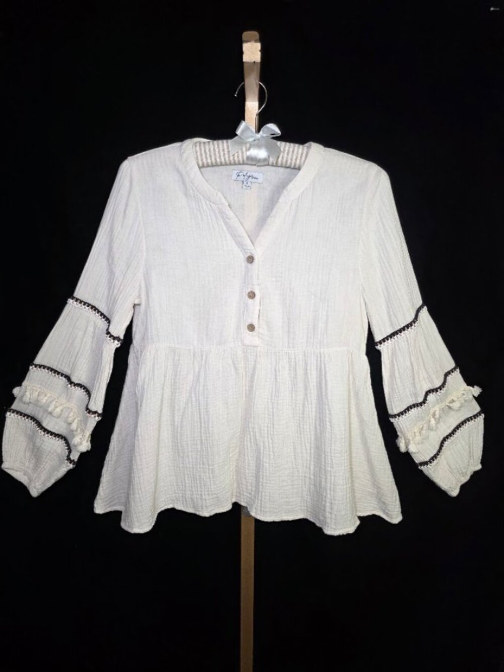 Polagram Gauze Balloon Sleeve Tassel Top S